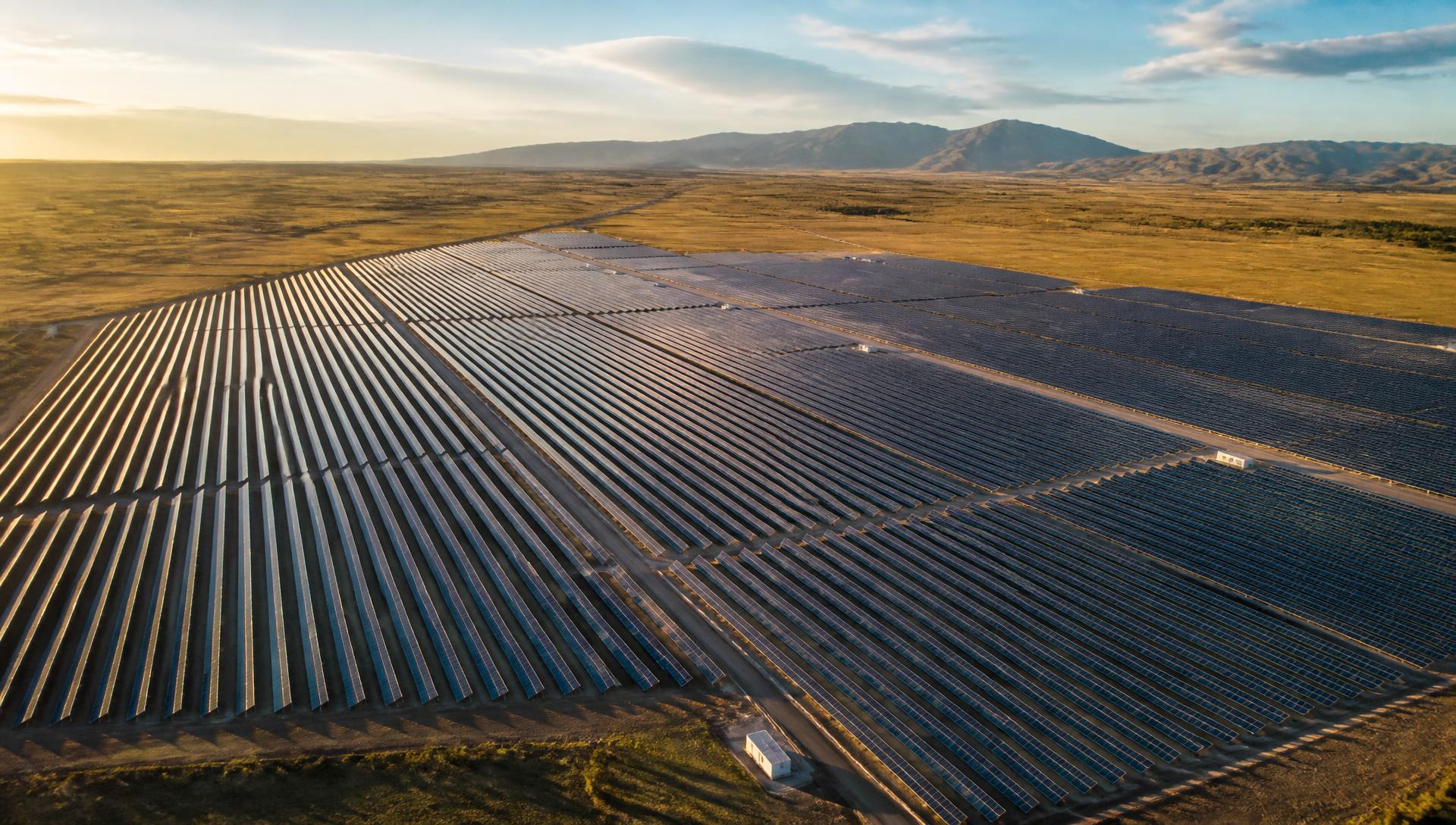 Planta solar de gran escala en campo abierto de Argentina